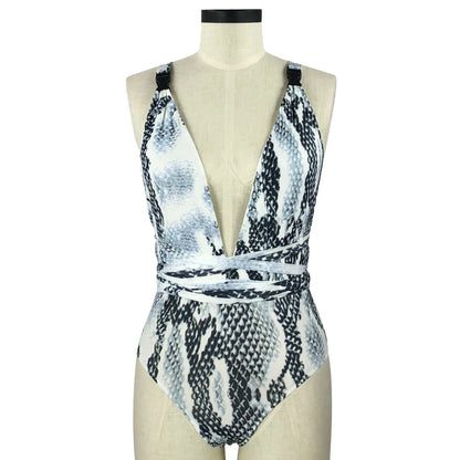 Retro Floral Deep V Backless One-Piece Swimsuit for Women