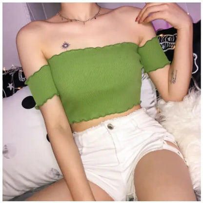 Green Mini Sleeveless Crop Top for Women