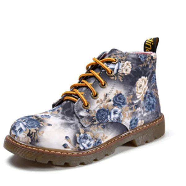 Vintage Floral Lace-Up Martin Boots for Women