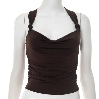 Pleated Cross Backless Crop Top