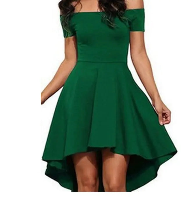 Women's One-Shoulder Short Sleeve Swing Dress