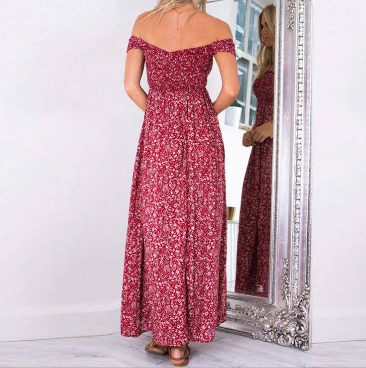 Floral Print Strapless Split Dress