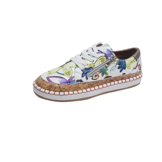 Elegant Floral Lace-up Women's Casual Sports Shoes