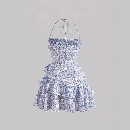 Floral Flounce Lace-Up Dress