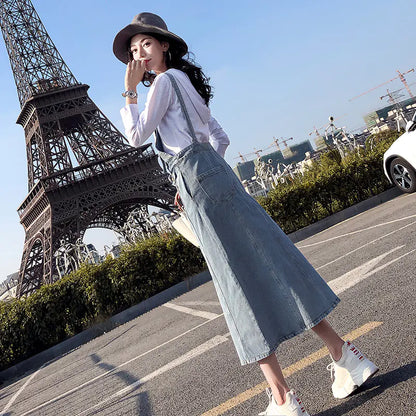 Button Strap Denim Dress, Denim Overall Dress