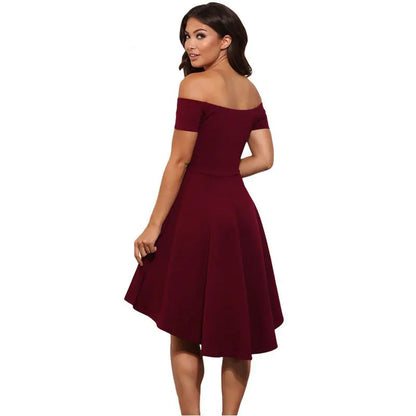 Women's One-Shoulder Short Sleeve Swing Dress