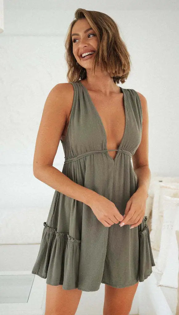 Solid Chiffon Sleeveless Short Dress with Irregular Hem