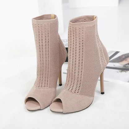 Knitted Open-Toe High Heels for Women, Fall Collection