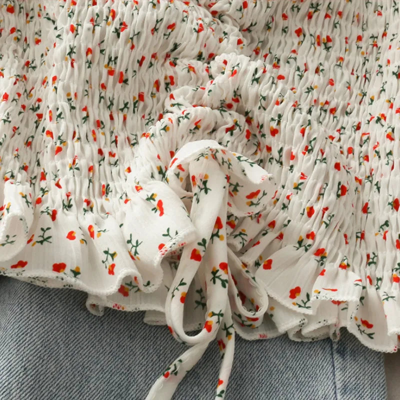 Floral Ruffled Tops for Women - Elegant Chic Crop Top