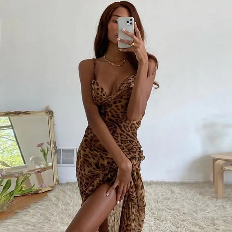 Leopard Print Lace-Up Bodycon Dress for Women