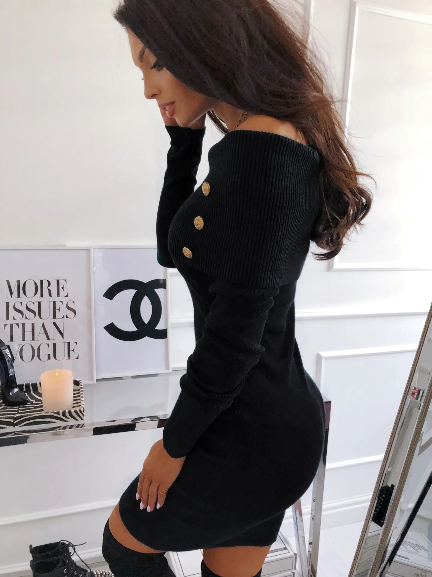 Knit Bodycon Dress, Off-Shoulder Knit Dress