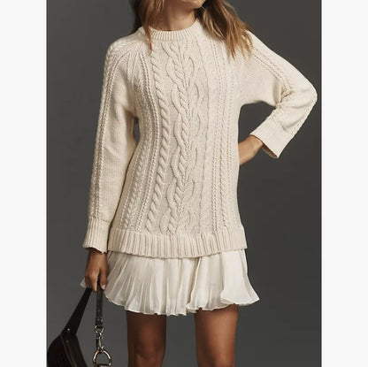 25 Autumn Europe And America Cross Border Amazon Independent Station AliExpress Solid Color Knitted Long Sleeve Pullover Stitching Pleated Dress