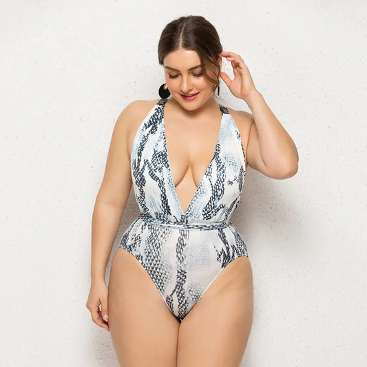 Retro Floral Deep V Backless One-Piece Swimsuit for Women