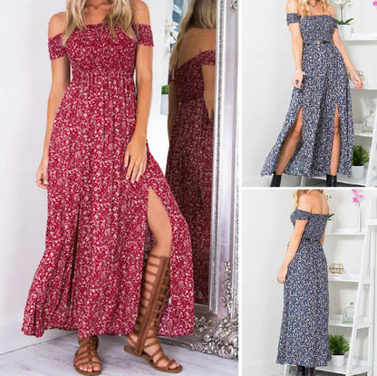 Floral Print Strapless Split Dress