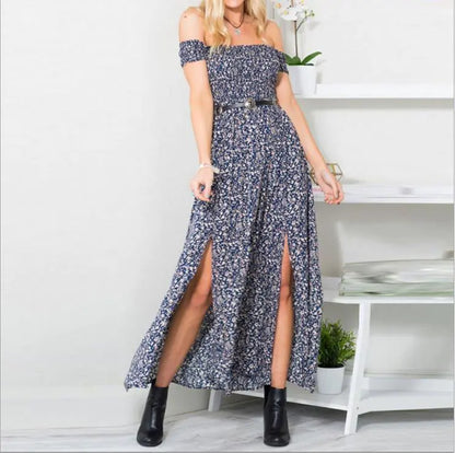 Floral Print Strapless Split Dress