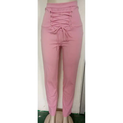 Plus Size Cotton Lace-up Pencil Pants for Women