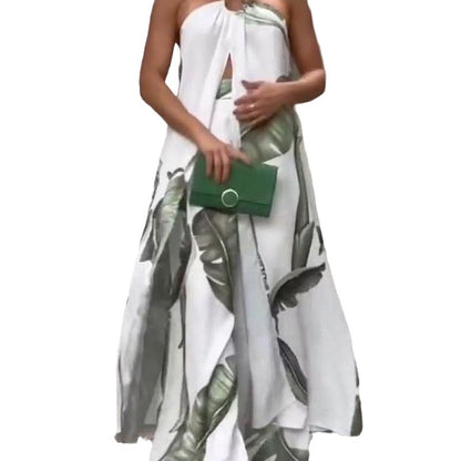 Women's Clothing Printed Sexy Long Halter Top Suit