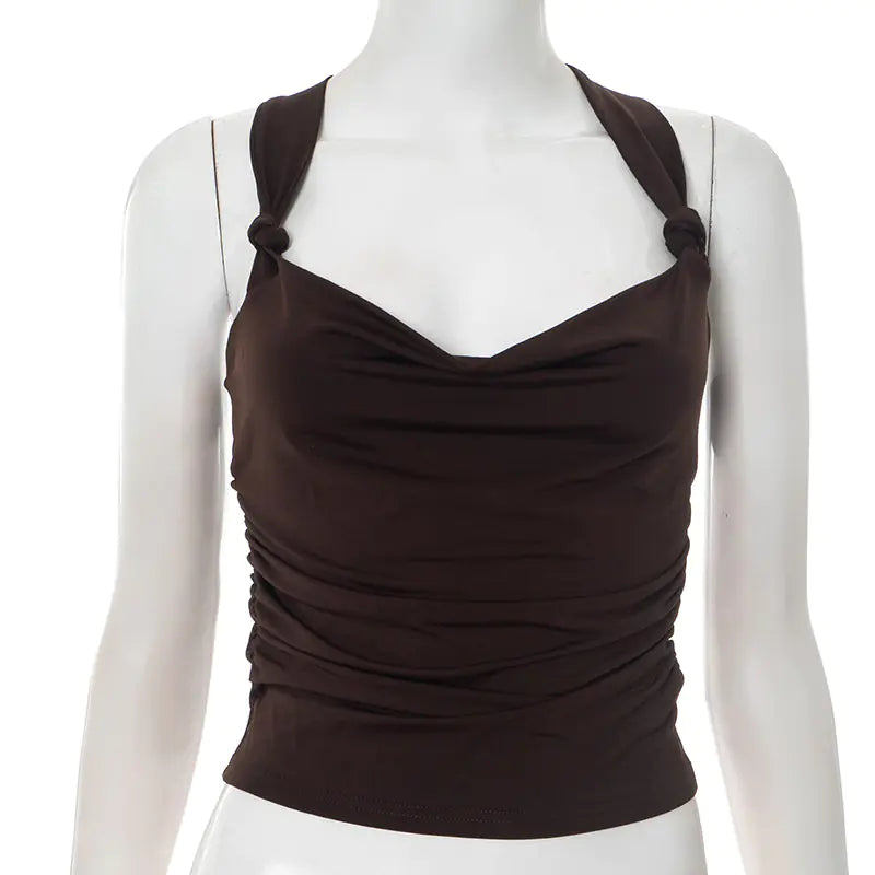 Pleated Cross Backless Crop Top