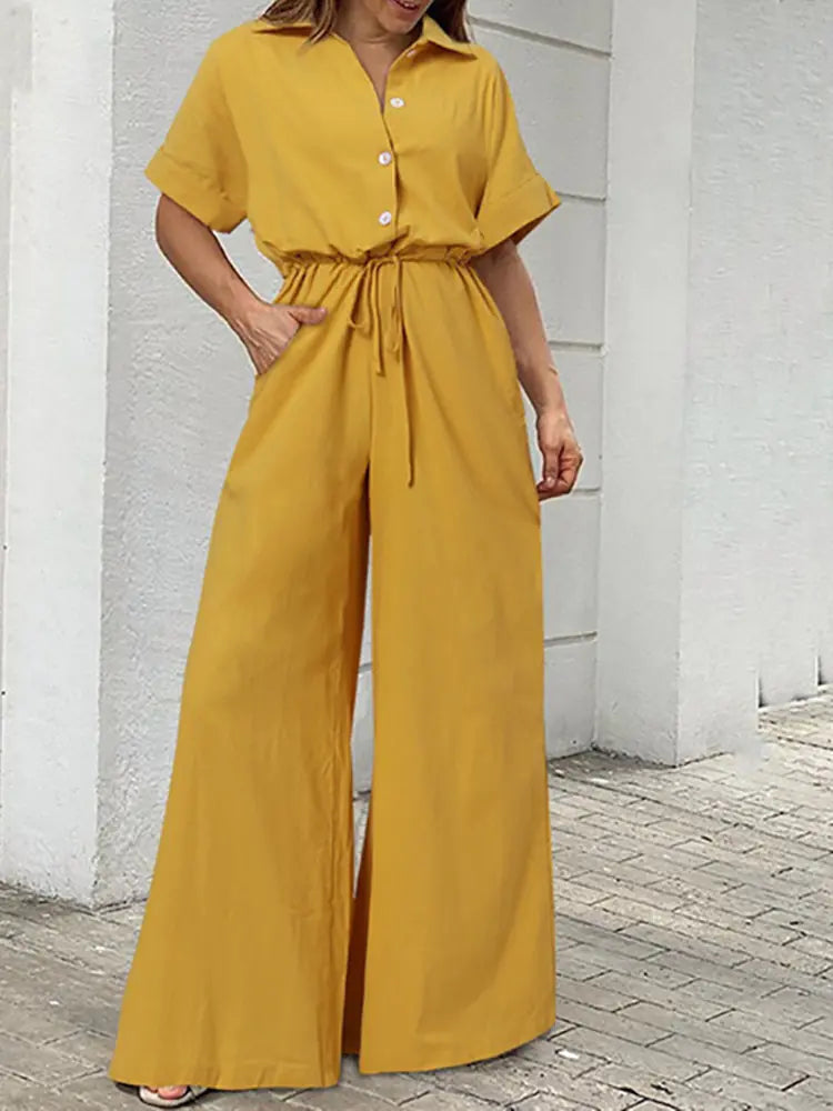 Casual Fashion Print Lace-Up Straight Jumpsuit