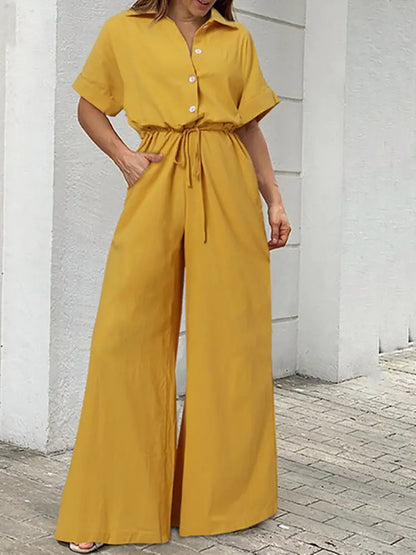 Casual Fashion Print Lace-Up Straight Jumpsuit