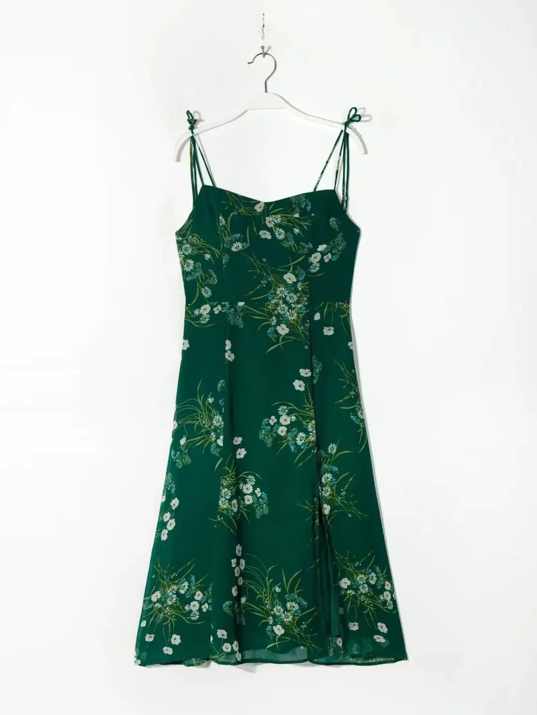 French Retro Floral Print Slit Suspender Dress
