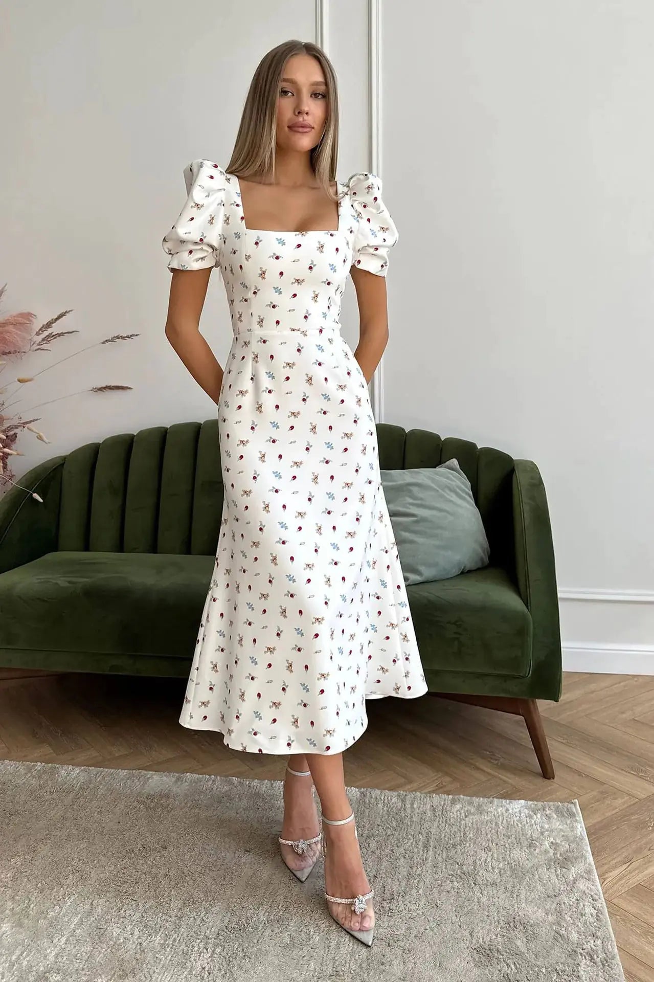 Floral Short Sleeve Dress for Women's Waist Slimming