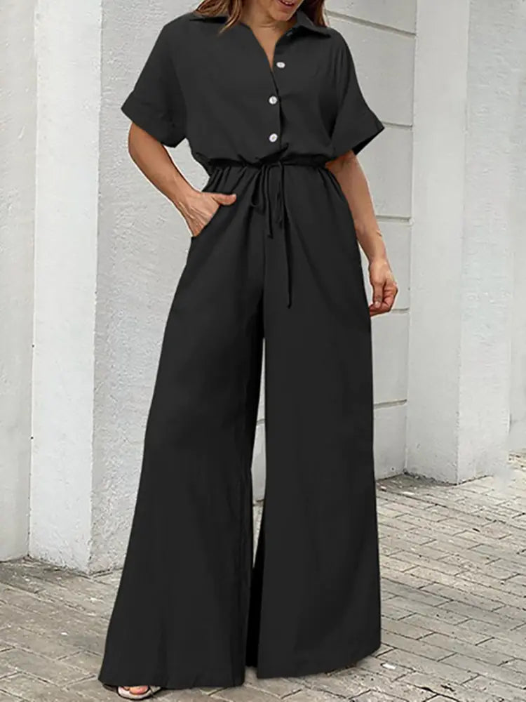 Casual Fashion Print Lace-Up Straight Jumpsuit