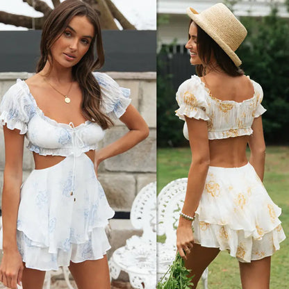 Waist Lotus Leaf Swing Short Dress