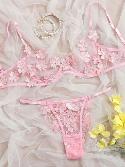Lace Embroidered Floral Lingerie Set for Women