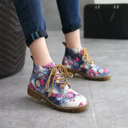 Vintage Floral Lace-Up Martin Boots for Women