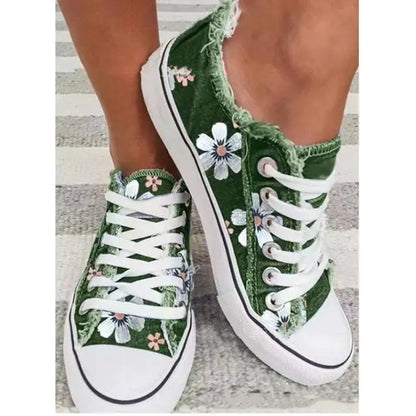 Retro Floral Print Lace-up Sneakers for Women
