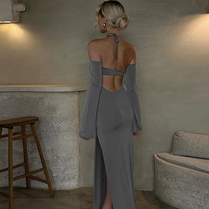 Fable Dress - Stylish Backless Solid Color Midi Dress
