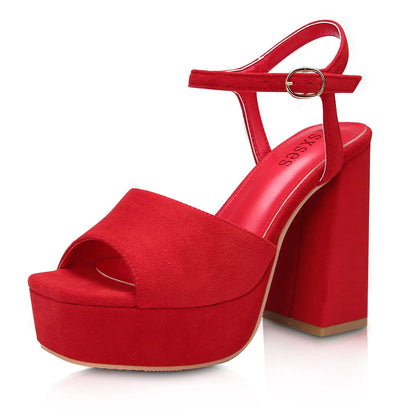 rsxses Platform Heels for Women High Chunky Open Toe Ankle Strap Heels Fashion Wedding Party Evening Prom Dance Dress Pump Sandals ShoesSize 6Red Suede
