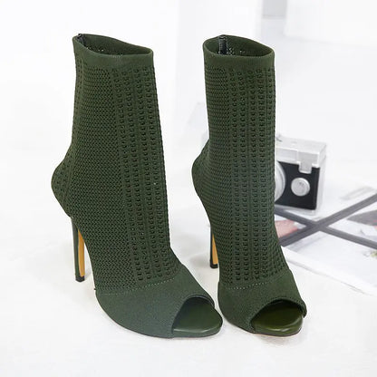 Knitted Open-Toe High Heels for Women, Fall Collection