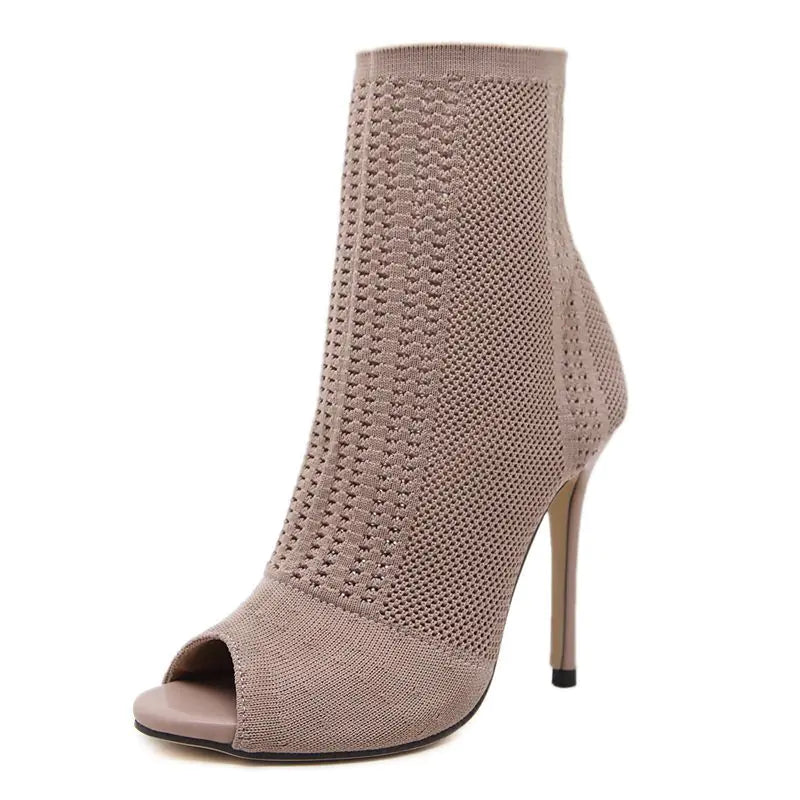 Knitted Open-Toe High Heels for Women, Fall Collection