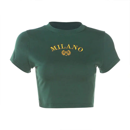 Embroidered Letter Print Retro Short Sleeve Blouse