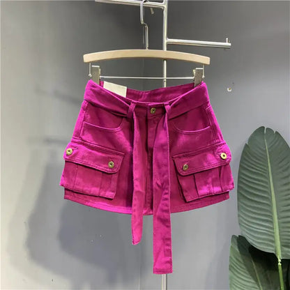 Flamingo Color Denim Work Dress with Short Skirt