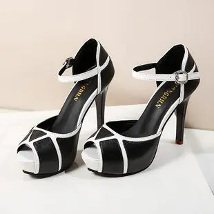 Summer New Color Block Peep Toe High Heels for Women