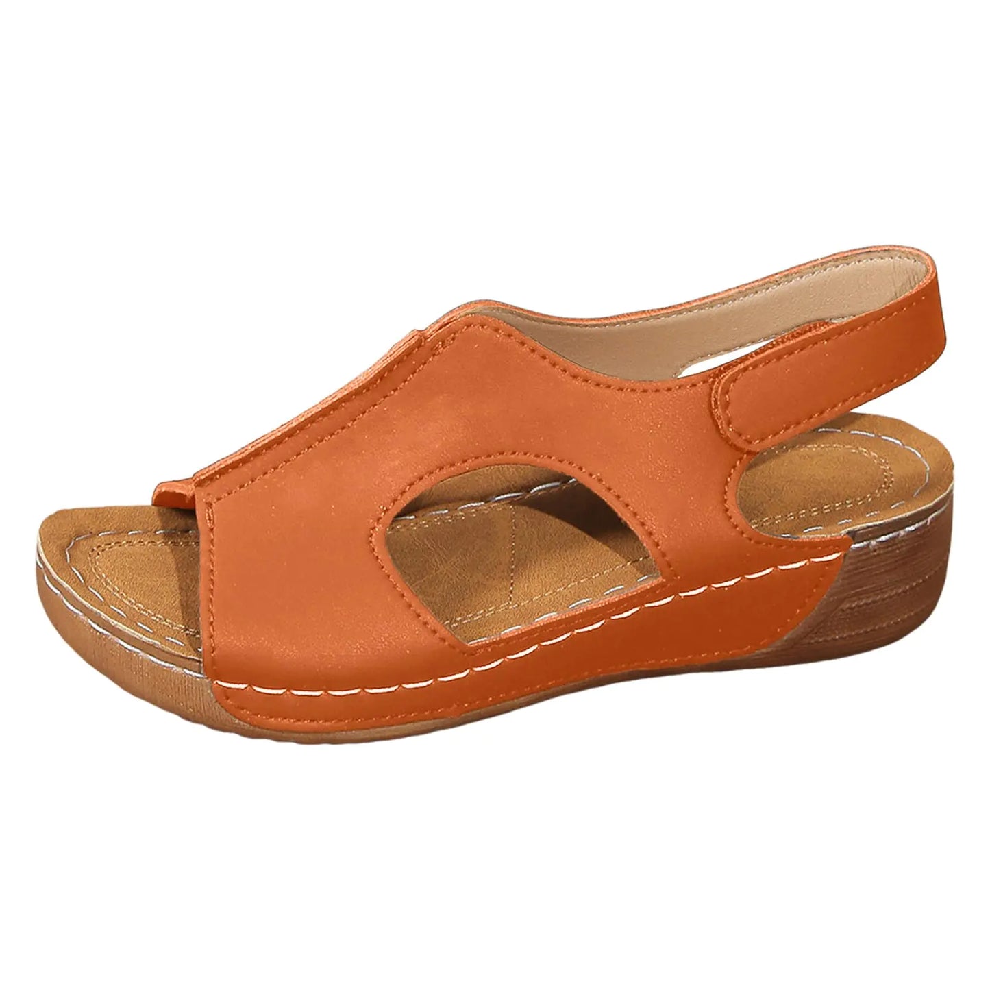 Generic Platform Sandals Women Summer Orthopedic Arch Support Flat Slip on Wide Width Leather Wedge Sandals Damping Sole Upgradation Stretch Lightweight Heels Sandals Diabetic Walking Shoes 6.5