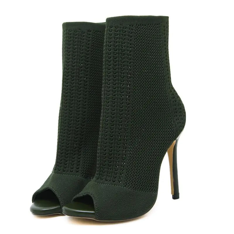 Knitted Open-Toe High Heels for Women, Fall Collection
