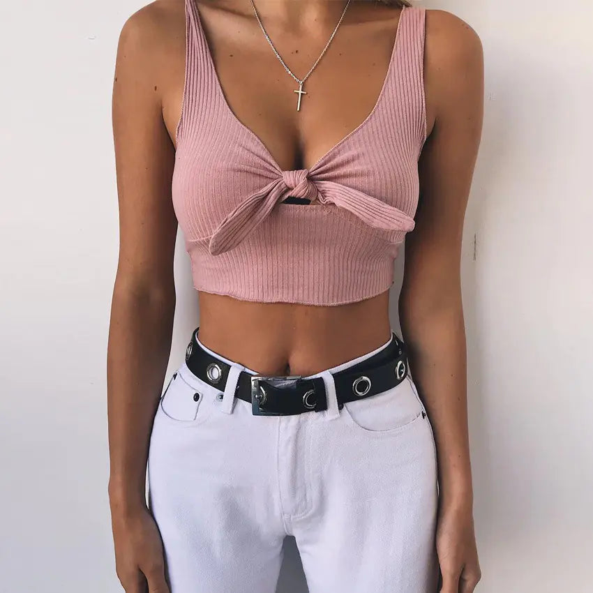 Women's Crop Top with Bow Tie Design