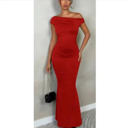 One-Shoulder Pleated White Dress