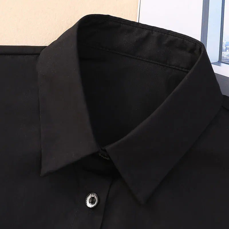 Vintage Solid Cotton Detachable Collar Blouse Top