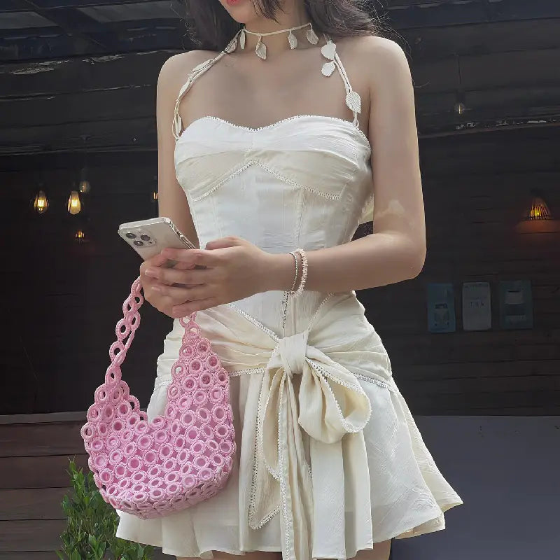 Backless Lace-up Ruffled Halter Dress for Women