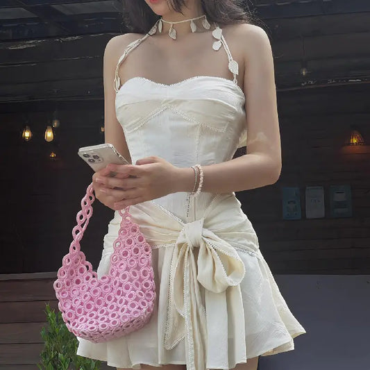 Backless Lace-up Ruffled Halter Dress for Women