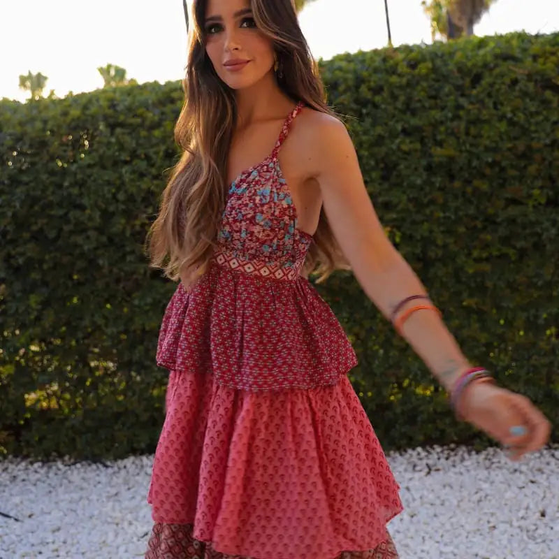 French Retro Floral Print Spaghetti-Strap Dress