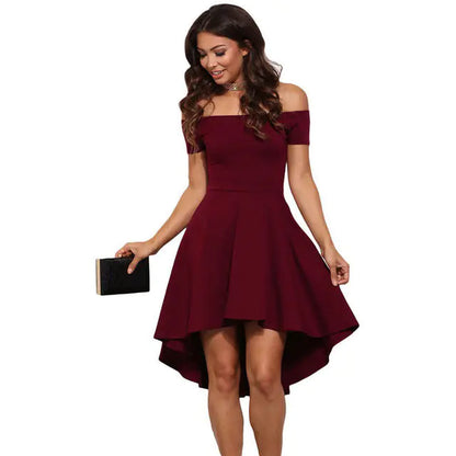 Women's One-Shoulder Short Sleeve Swing Dress