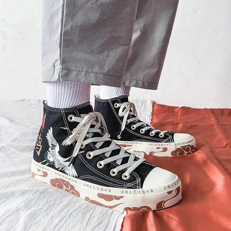 Chinese Style High-Top Canvas Sneakers for Women 35-40