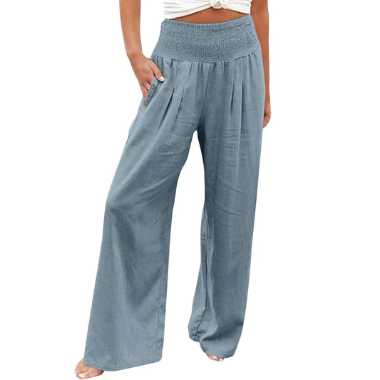 Womens Clearance ClothingTodays Daily DealsLinen Pants Women Comfy Flowy Wide Leg Pants Trousers Summer High Waisted Beach Palazzo Pants with Pockets 2024Sky BlueMedium
