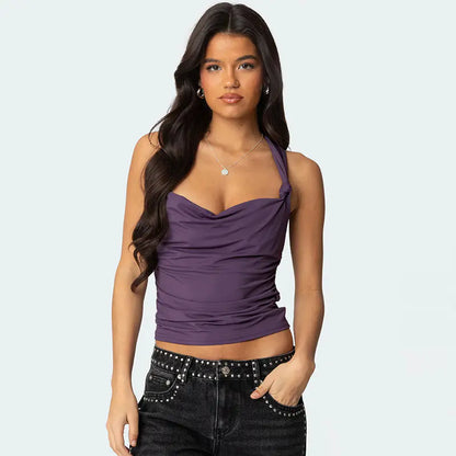Pleated Cross Backless Crop Top
